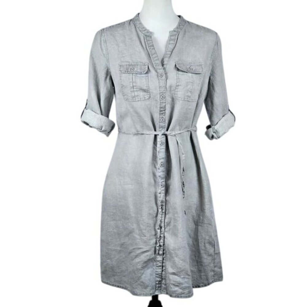 Malvin I Love Linen Gray Button Down Shirt Dress 8 Minimalist Coastal Ethical